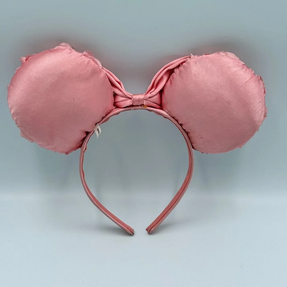 Disney Parks Minnie Mouse Pink Rosette Rose Satin Bow Ear Headband